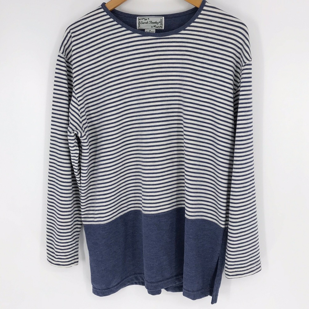 Sarah Bentley Womens 3/4 Sleeve Blue Striped Top Size Medium